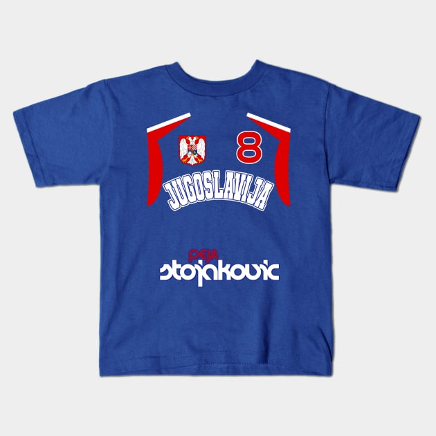 Peja Stojakovic Retro Yugoslavia Euro Basketball Fan Design Kids T-Shirt by darklordpug